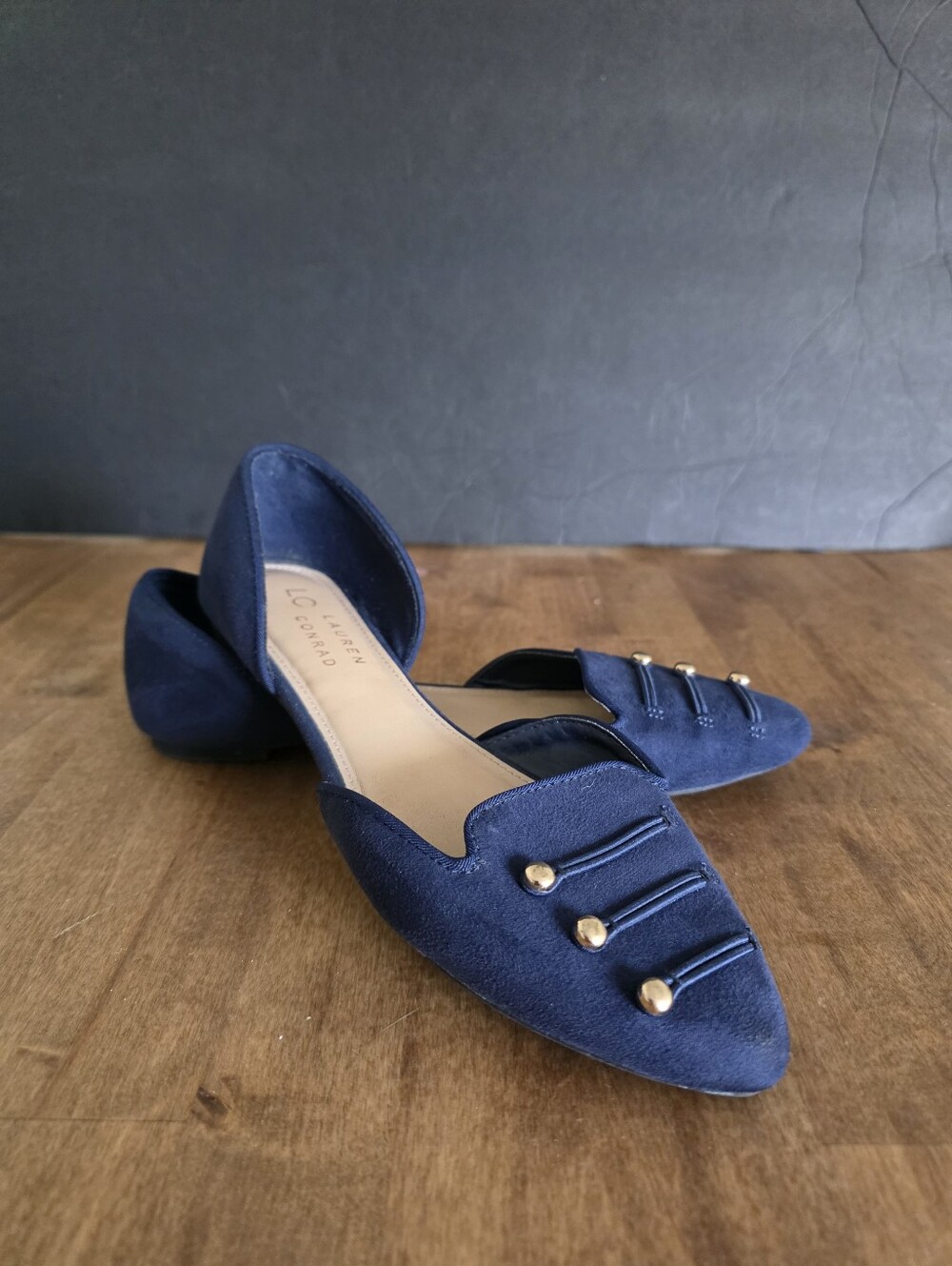 LC Lauren Conrad D'Orsay Flan pointy toe navy nautical slip on  Size 6.5